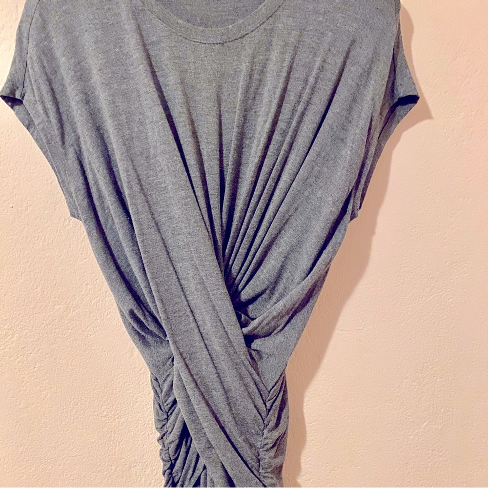 Frame Shirred Muscle Gray Faux Wrap Dress in dark heathered Gray Size Small - Picture 5 of 7